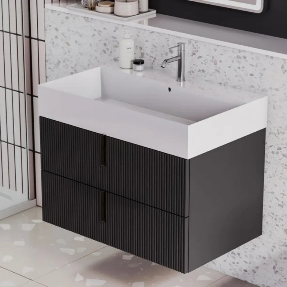 Lifestyle image of Marlow 800mm Black Ash Wall Hung Vanity Unit & Basin